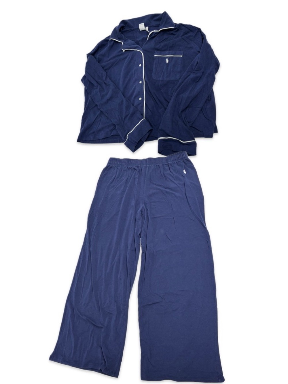 NEW Polo by Ralph Lauren Women's Navy Pajama Set with Contrast Piping Size Large